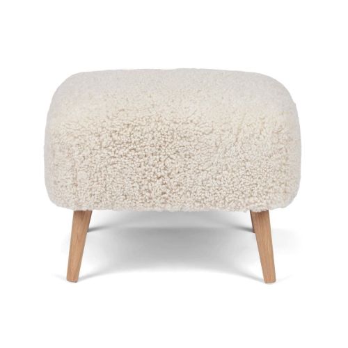 Natures Collection Emily Lounge Foot Rest Stool in New Zealand Sheepskin H: 40 cm - Pearl/Oak OUTLET