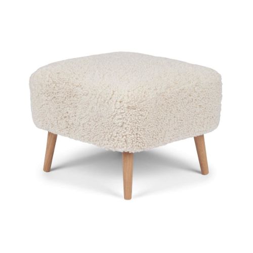 Natures Collection Emily Lounge Foot Rest Stool in New Zealand Sheepskin H: 40 cm - Pearl/Oak OUTLET
