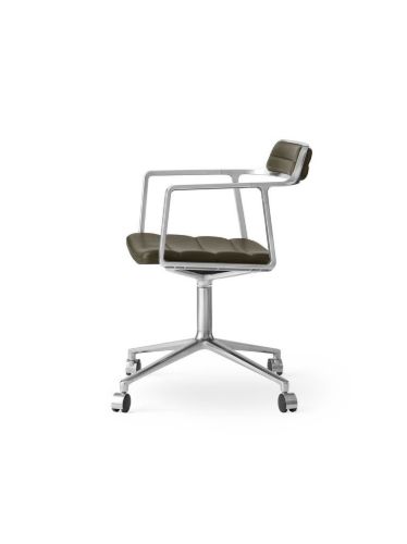 Vipp 452 Swivel Stol m. Hjul - Aluminium/Bosco Green Leather