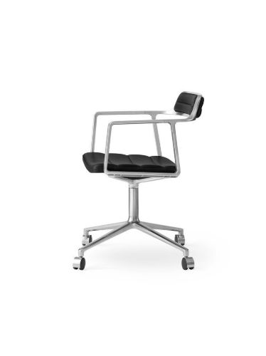 Vipp 452 Swivel Stol m. Hjul - Aluminium/Black Aniline Leather
