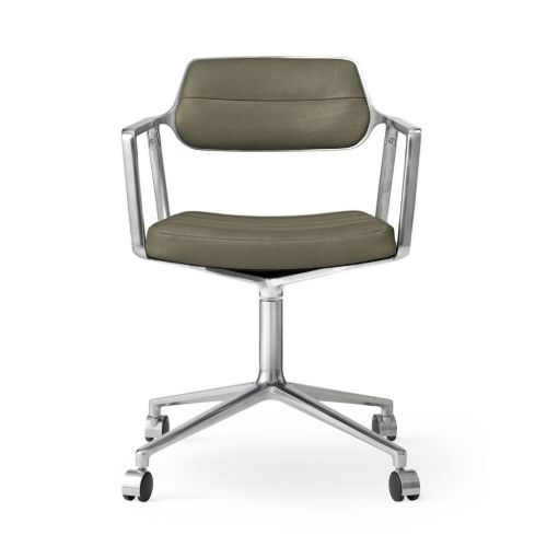 Vipp 453 Swivel Stol m. Hjul - Aluminium/Bosco Green Læder 