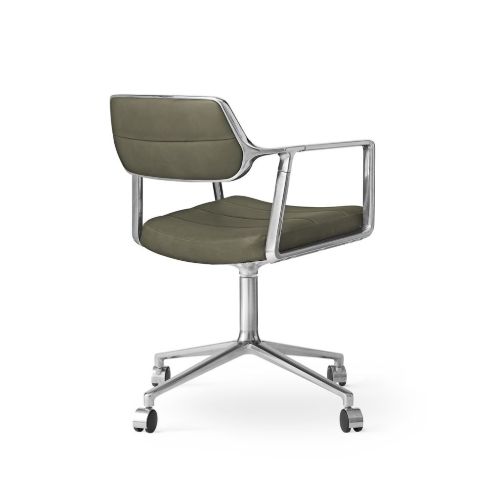 Vipp 453 Swivel Stol m. Hjul - Aluminium/Bosco Green Læder 