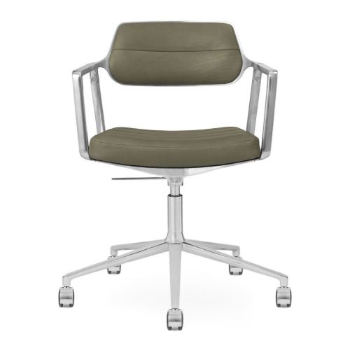 Vipp 453+ Swivel Stol m. Hjul - Aluminium/Bosco Green Læder