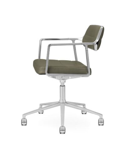 Vipp 453+ Swivel Stol m. Hjul - Aluminium/Bosco Green Læder