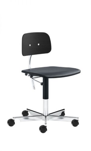 Montana Kevi 2533 Sædepolstret Kontorstol SH: 38-51 cm - Sort Lasur Bejdset Ask/Ultra Sort Læder