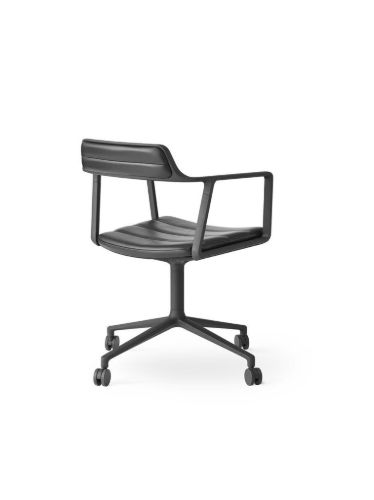 Vipp 452 Swivel Stol Hjul SH: 44,5 cm - Black/Black leather