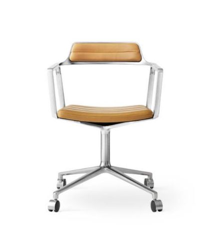 Vipp 452 Swivel Stol Hjul SH: 44,5 cm - Alu/Sand leather