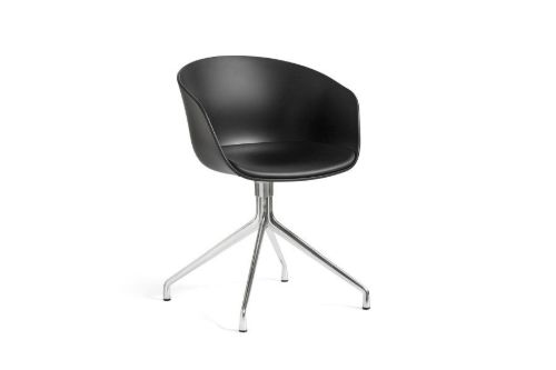 HAY AAC 20 About A Chair w. Fixed Seat Cushion SH: 46 cm - Polished Aluminium/Black/Sierra SI1001