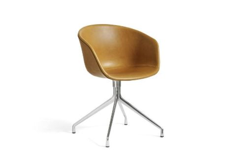 HAY AAC21 About a Chair Spisebordsstol Fuldpolstret SH: 46 cm - Polished Aluminium/Sense Cognac
