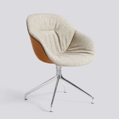 HAY AAC121 Soft Duo About a Chair Spisebordsstol Polstret SH: 47,5 cm - Polished Aluminium/Bolgheri LGG60/Sense Cognac