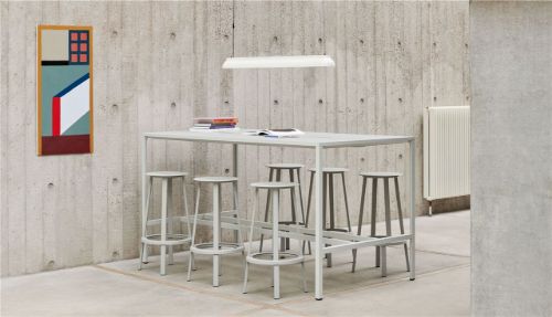 HAY New Order High Table 200x100 cm - Light Grey Powder Coated / Grey Linoleum