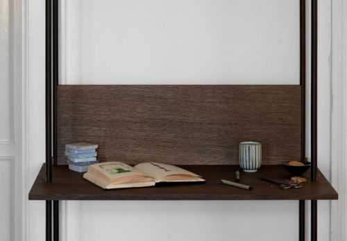 Moebe Shelving System Desk Tall 200x85 cm - Smoked Oak/Black