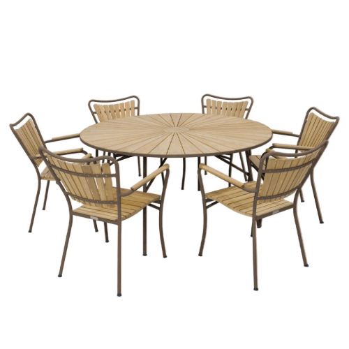 Mandalay Marguerit Havemøbelsæt  Havebord Ø: 140 cm inkl. 6 Stk. Havestole - Teak/Mocca