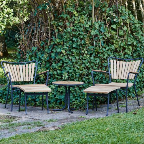Mandalay Marguerit Havemøbelsæt  Loungebord Ø: 50 cm Inkl. 2 Stk. Loungestole og 2 Stk. Fodskamler -Teak/Antracit