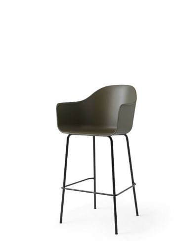 Audo Copenhagen Harbour Bar Chair sædehøjde: 73 cm - Olive Shell / Black Steel Base