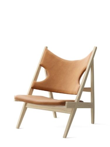 Audo Copenhagen Knitting Lounge Chair SH: 30 cm - Natural Oak/Dunes 21000 Cognac Leather