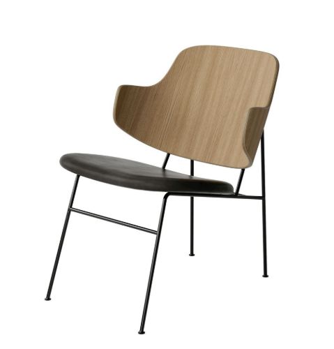 Audo Copenhagen The Penguin Lounge Chair  SH: 42 cm - Natural Oak/Leather Black