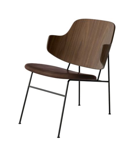 Audo Copenhagen The Penguin Lounge Chair SH: 42 cm - Walnut/Leather Brown