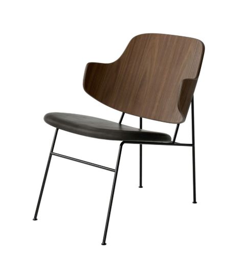 Audo Copenhagen The Penguin Lounge Chair SH: 42 cm - Walnut/Leather Black
