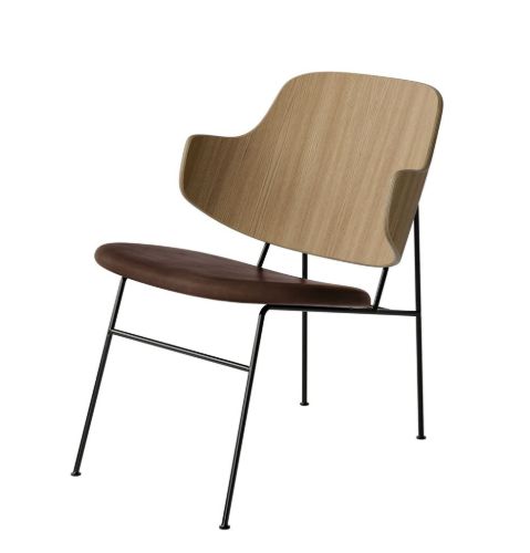 Audo Copenhagen The Penguin Lounge Chair  SH: 42 cm - Natural Oak/Leather Brown
