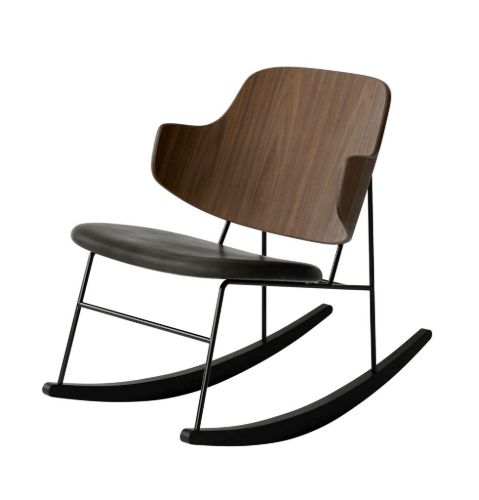 Audo Copenhagen The Penguin Rocking Chair SH: 42 cm - Walnut/Leather Black