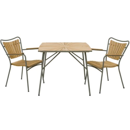 Mandalay Marguerit Havemøbelsæt Bådformet Bord L: 83 cm Inkl. 2 Stk. Havestole - Teak/Olivengrøn 