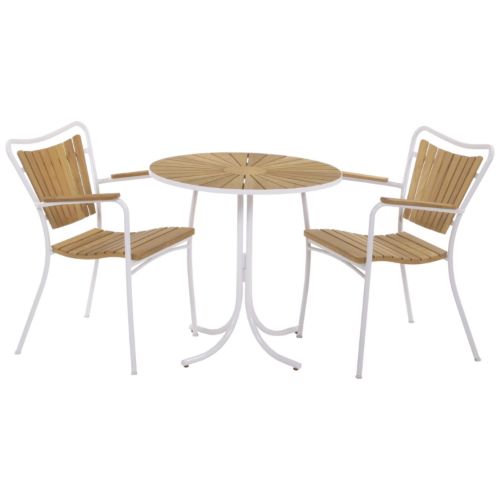 Mandalay Marguerit Havemøbelsæt Cafébord Ø: 70 cm Inkl. 2 Stk. Havestole - Teak/Hvid