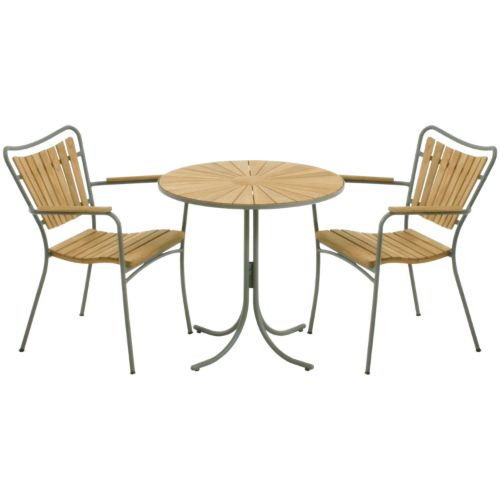 Mandalay Marguerit Havemøbelsæt Cafébord Ø: 70 cm Inkl. 2 Stk. Havestole - Teak/Olivengrøn