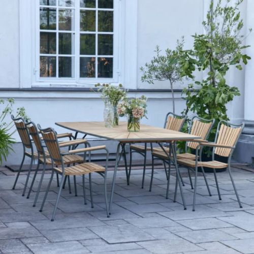 Mandalay Marguerit Havemøbelsæt Havebord L: 200 cm Inkl. 6 stk. Havestole - Teak/Olivengrøn