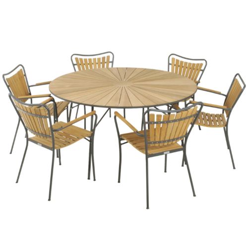 Mandalay Marguerit Havemøbelsæt Havebord Ø: 140 cm Inkl. 6 Stk. Havestole - Teak/Antracit
