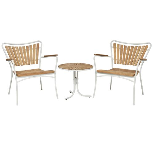 Mandalay Marguerit Havemøbelsæt Loungebord Ø: 50 cm Inkl. 2 Stk. Loungestole - Teak/Hvid