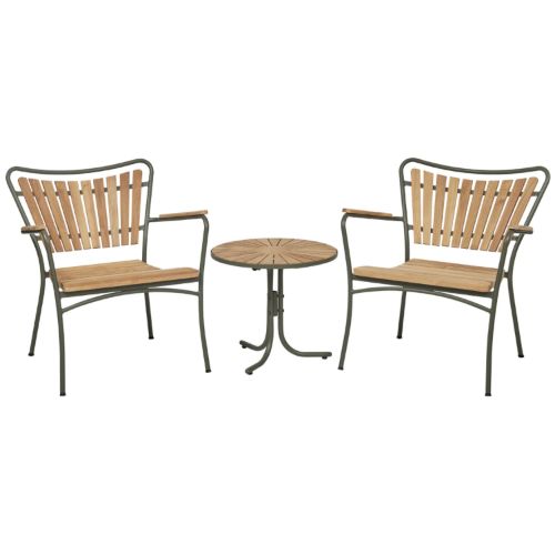 Mandalay Marguerit Havemøbelsæt Loungebord Ø: 50 cm Inkl. 2 Stk. Loungestole - Teak/Olivengrøn