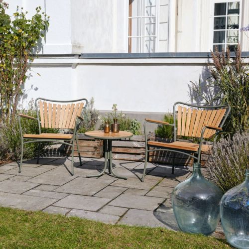 Mandalay Marguerit Havemøbelsæt Loungebord Ø: 50 cm Inkl. 2 Stk. Loungestole - Teak/Olivengrøn