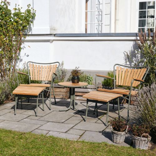 Mandalay Marguerit Havemøbelsæt Loungebord Ø: 50 cm Inkl. 2 Stk.  Loungestole og Fodskamler - Teak/Olivengrøn