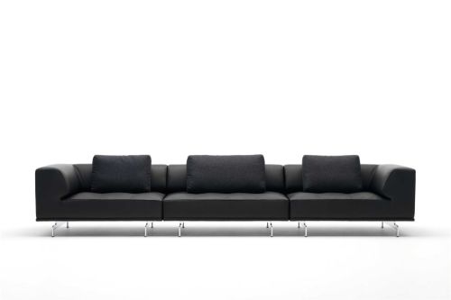 Fredericia Furniture 450 Delphi 4 Pers. Sofa L: 360 cm - Sort Cava Læder/Aluminium
