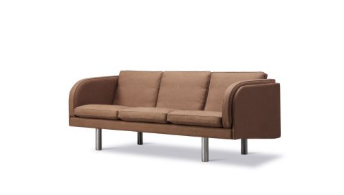 Fredericia Furniture JG Sofa 3 pers L: 202 cm - Rustfrit Stål - Børstet / Grand Linen 4803