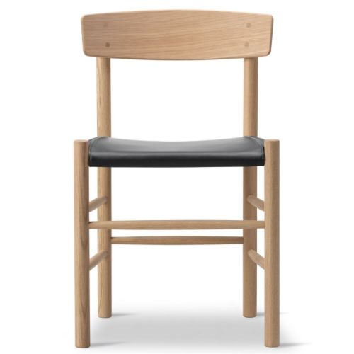 Fredericia Furniture 3339 J39 Mogensen Spisebordsstol - Sæbebehandlet Eg/Sort Læder