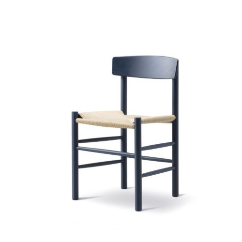 Fredericia Furniture 3239 J39 Mogensen Spisebordsstol  - Indigo Blue Bøg/Naturfarvet Flet