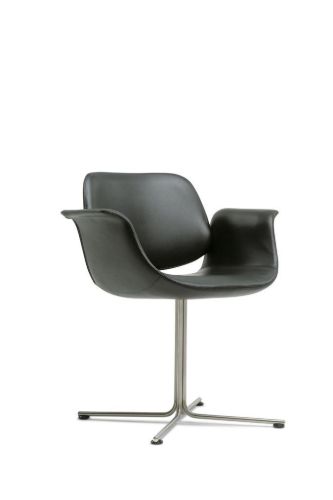 Fredericia Furniture Erik Jørgensen EJ 205 Flamingo Stol SH: 45 cm - Sort Læder/Rustfrit Stål