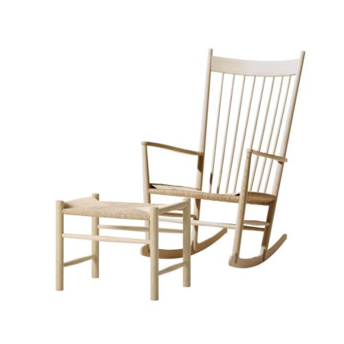 Fredericia Furniture 16000 J16 Wegner Gyngestol + Taburet Sæt - Natur Flet/Lys Olieret Eg
