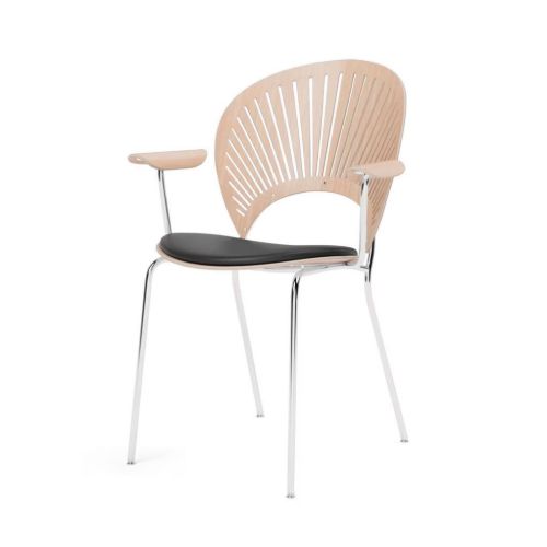Fredericia Furniture 3397 Trinidad Sædepolstret Armstol SH: 46,5 cm - Lakeret Eg m. Sort Primo Læder/Krom