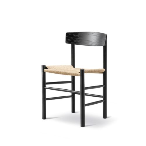 Fredericia Furniture 3239 J39 Mogensen Spisebordsstol SH: 46,5 cm - Sortlakeret Eg/Natur Flet