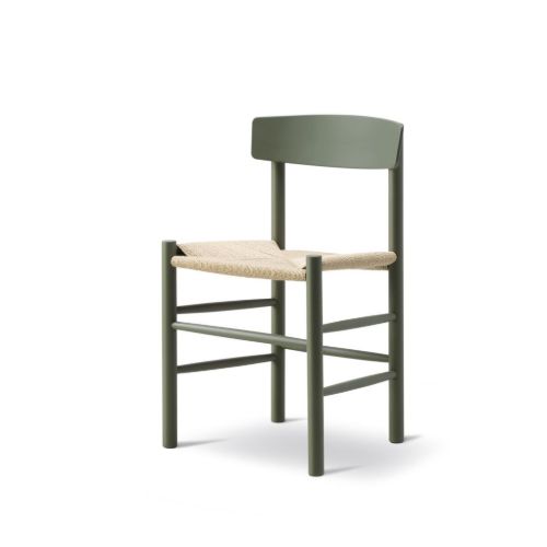 Fredericia Furniture 3239 J39 Mogensen Spisebordsstol SH: 46 cm - Khaki Green Bøg/Naturfarvet Flet