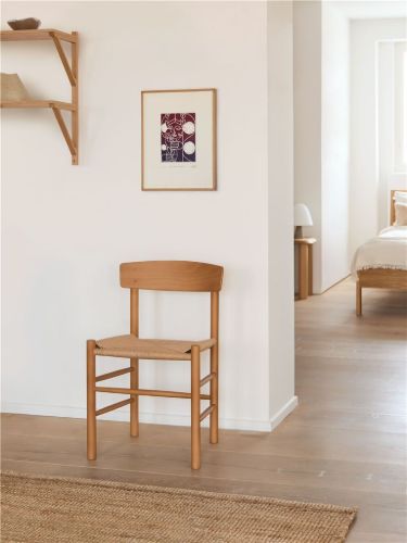 Fredericia Furniture 3239 J39 Mogensen Spisebordsstol SH: 46 cm - Vintage lakeret Bøg/Naturfarvet Flet