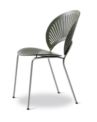 Fredericia Furniture 3398 Trinidad Stol SH: 45,5 cm - Khaki Green Bøg/Krom