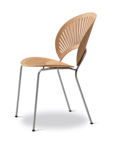 Fredericia Furniture 3398 Trinidad Stol SH: 45,5 cm - Olieret Eg/Børstet Rustfri Stål