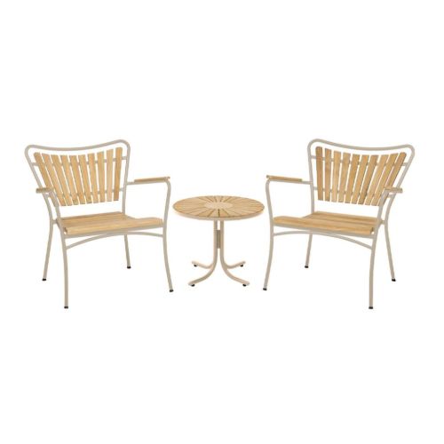 Mandalay Marguerit Loungebord Ø: 50 cm inkl. 2 Loungestole - Teak/Taupe