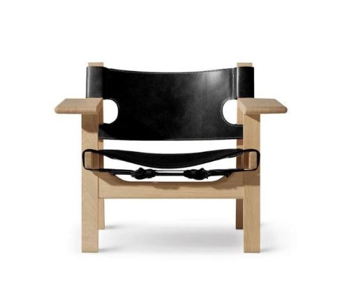 Fredericia Furniture 2226 Den Spanske Stol af Børge Mogensen  - Sort Læder/sæbebehandlet eg