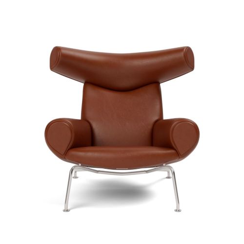 Fredericia Furniture Wegner Ox Chair  - Læder Cera 905 Russet Brown/Børstet Rustfrit Stål
