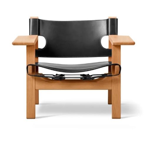 Fredericia Furniture 2226 Den Spanske Stol af Børge Mogensen  - Sort Læder/Olieret eg